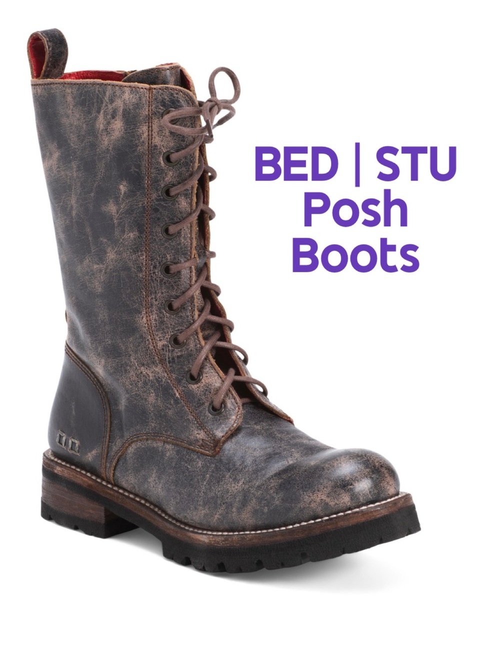 Bed Stu, POSH, Boots, Mid- Calf, Distressed, Combat, Black, Lace Up, NEW in BOX!
